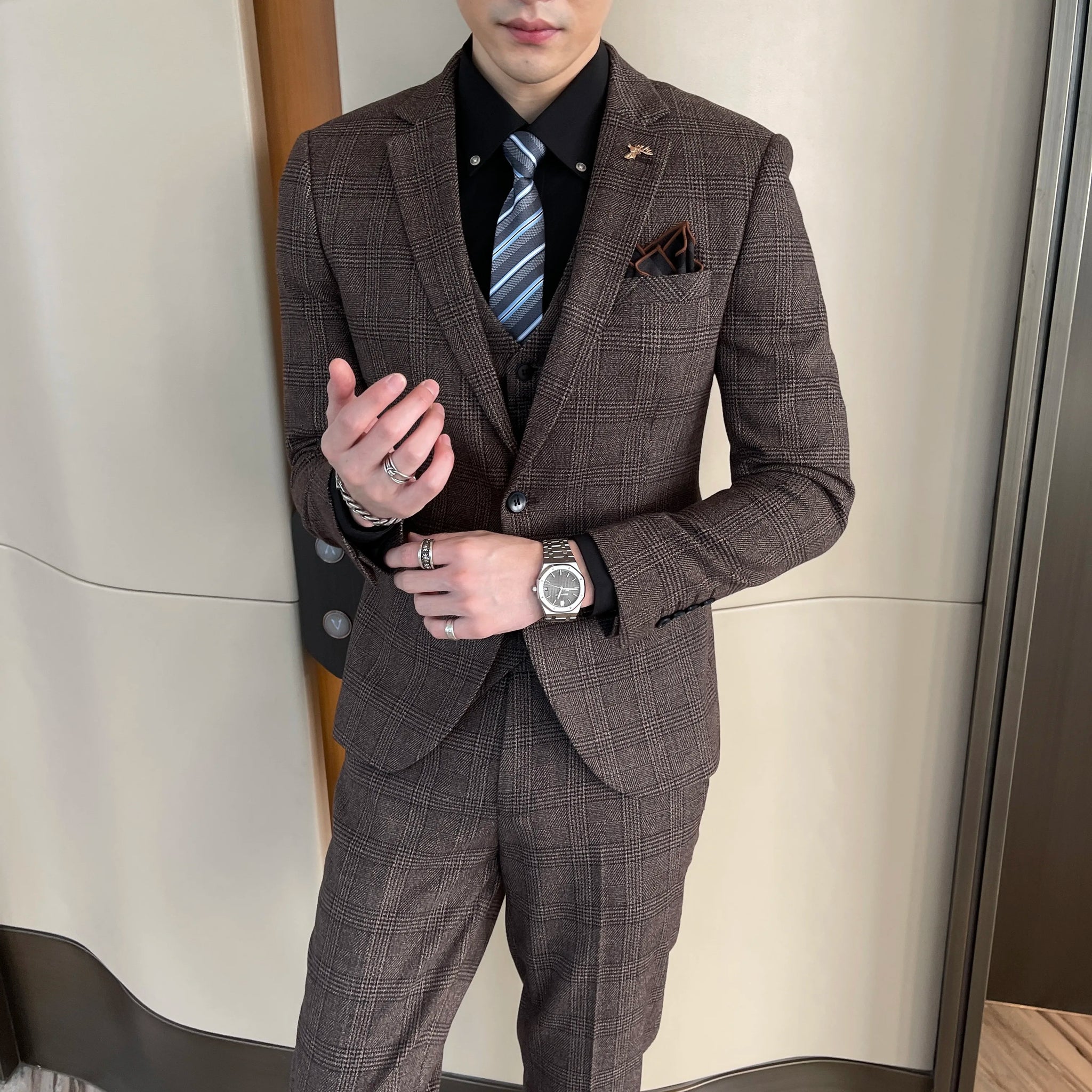Conjunto terno xadrez masculino (terno + colete + calças)